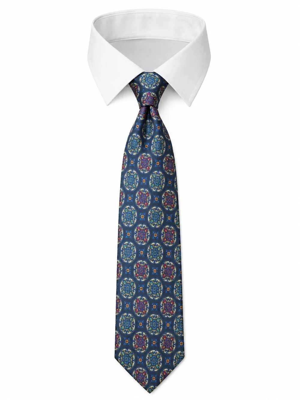 CHRISTIAN DIOR MONSIEUR | Silk Designer Necktie Blue Medallion Geometric | 57